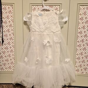 Just Couture White Butterfly Tulle Flower Girl Wedding Dress Girl's Size 7